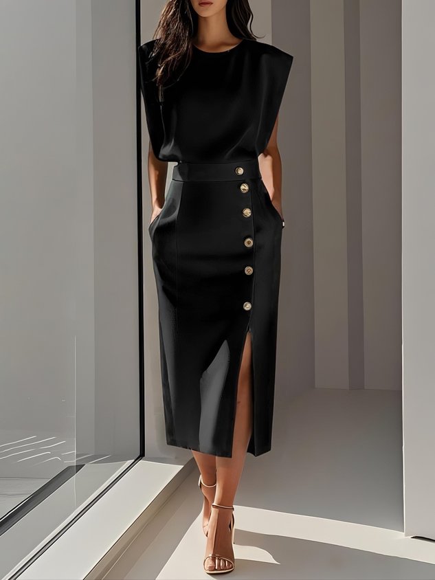 Women's Tailored Midi Wedding Guest Dress High Waist