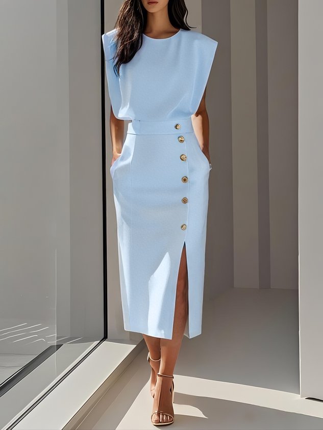 Women's Tailored Midi Wedding Guest Dress High Waist