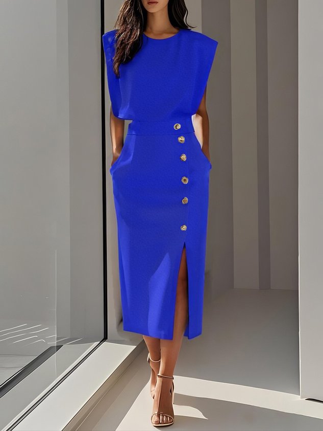 Women's Tailored Midi Wedding Guest Dress High Waist