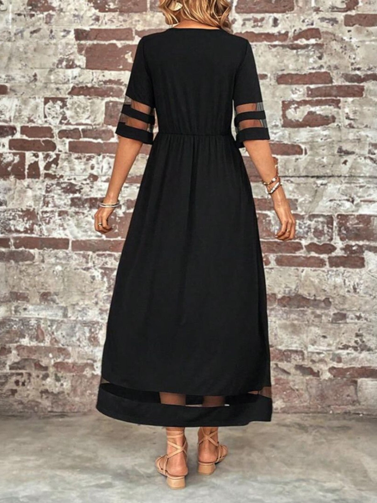 Women's Midi Wedding Guest Dress Flattering Mesh Accent