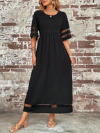 Women's Midi Wedding Guest Dress Flattering Mesh Accent