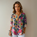Women's Floral Print Blouse Casual V-neck Summer Top