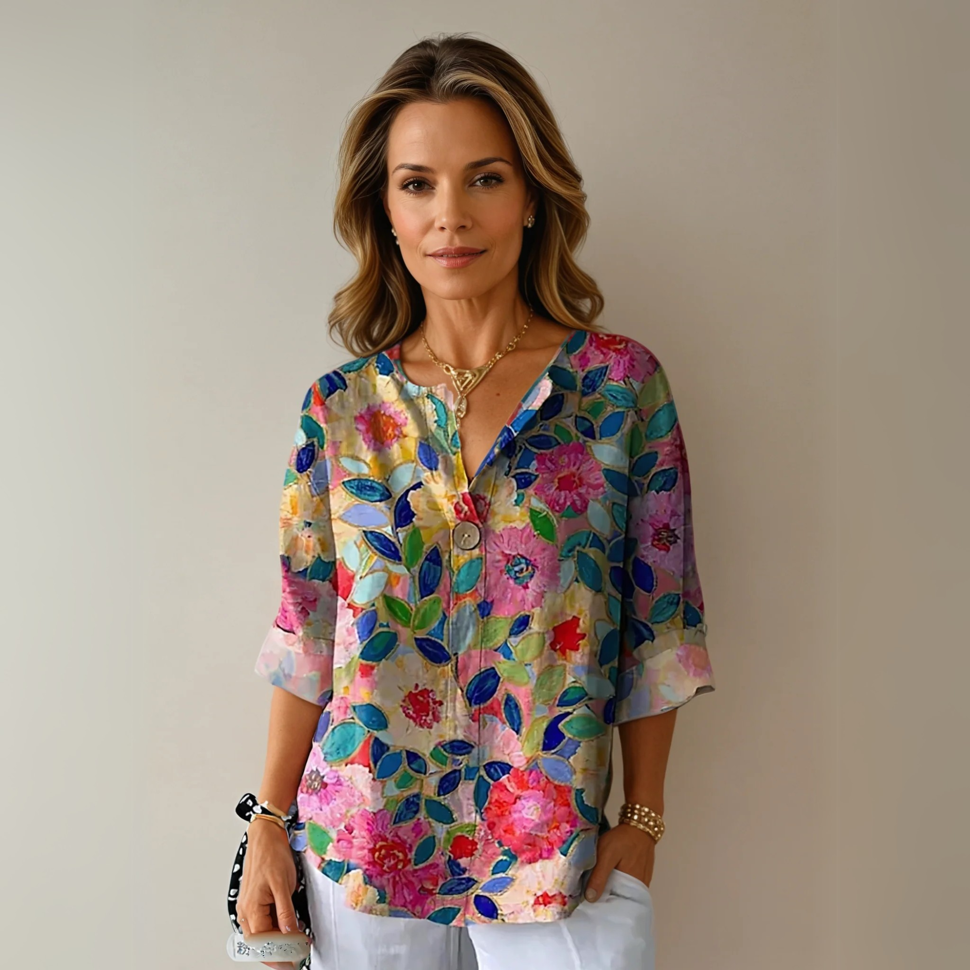 Women's Floral Print Blouse Casual V-neck Summer Top
