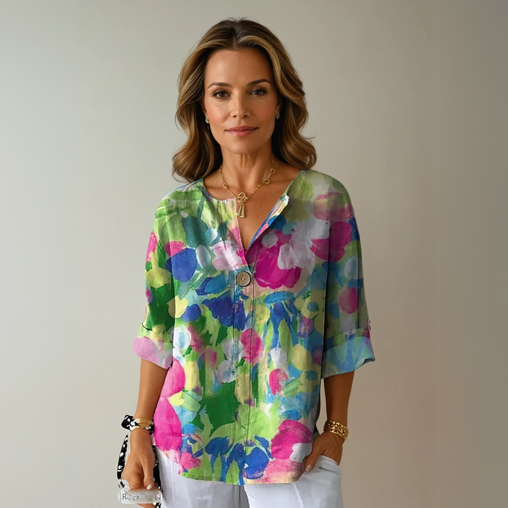Women's Floral Print Blouse Casual V-neck Summer Top