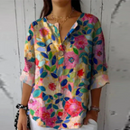 Women's Floral Print Blouse Casual V-neck Summer Top