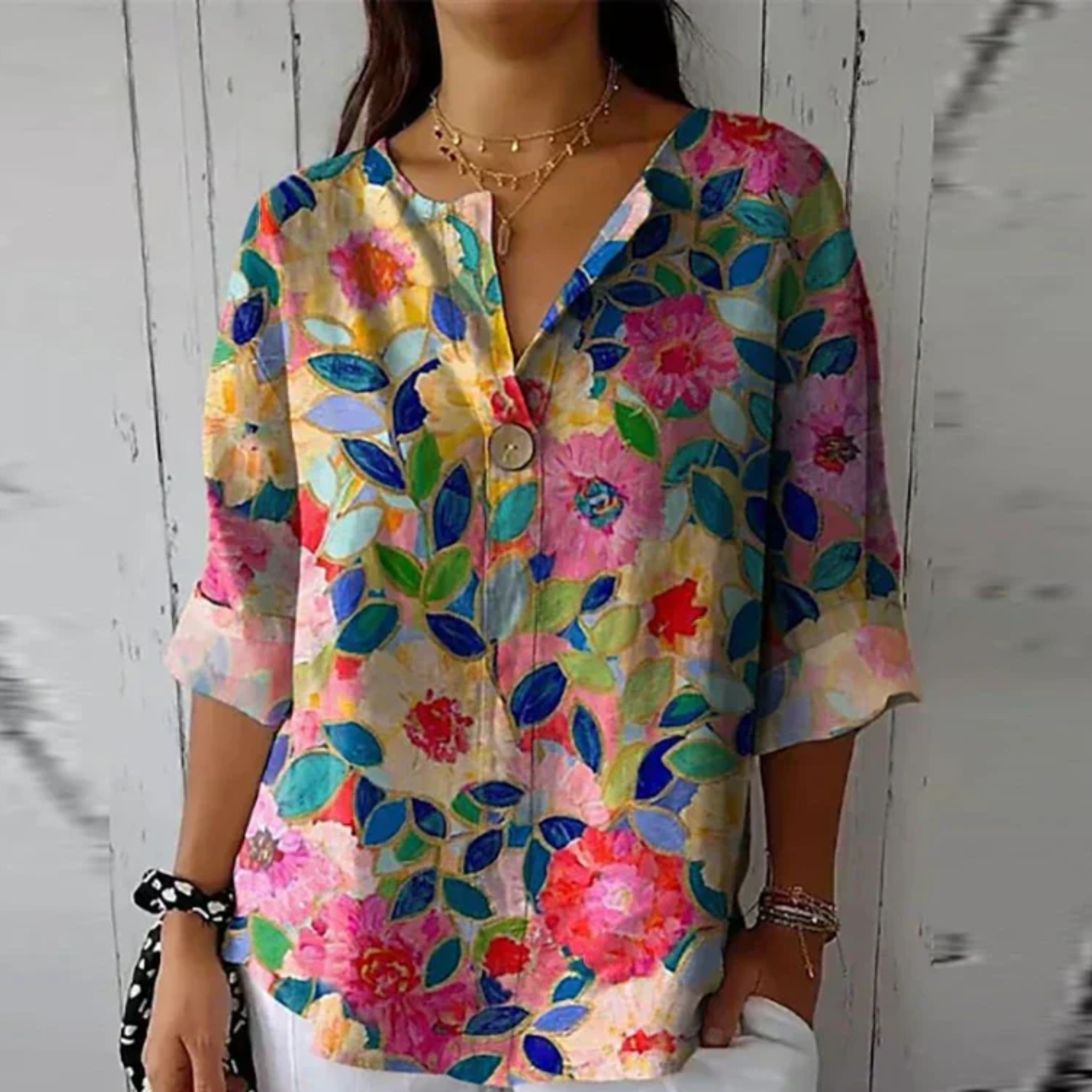 Women's Floral Print Blouse Casual V-neck Summer Top