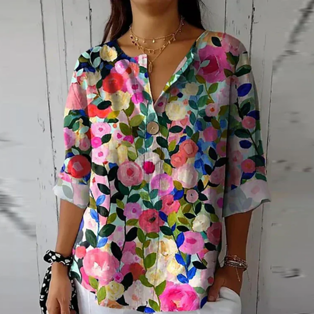 Women's Floral Print Blouse Casual V-neck Summer Top