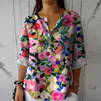 Women's Floral Print Blouse Casual V-neck Summer Top