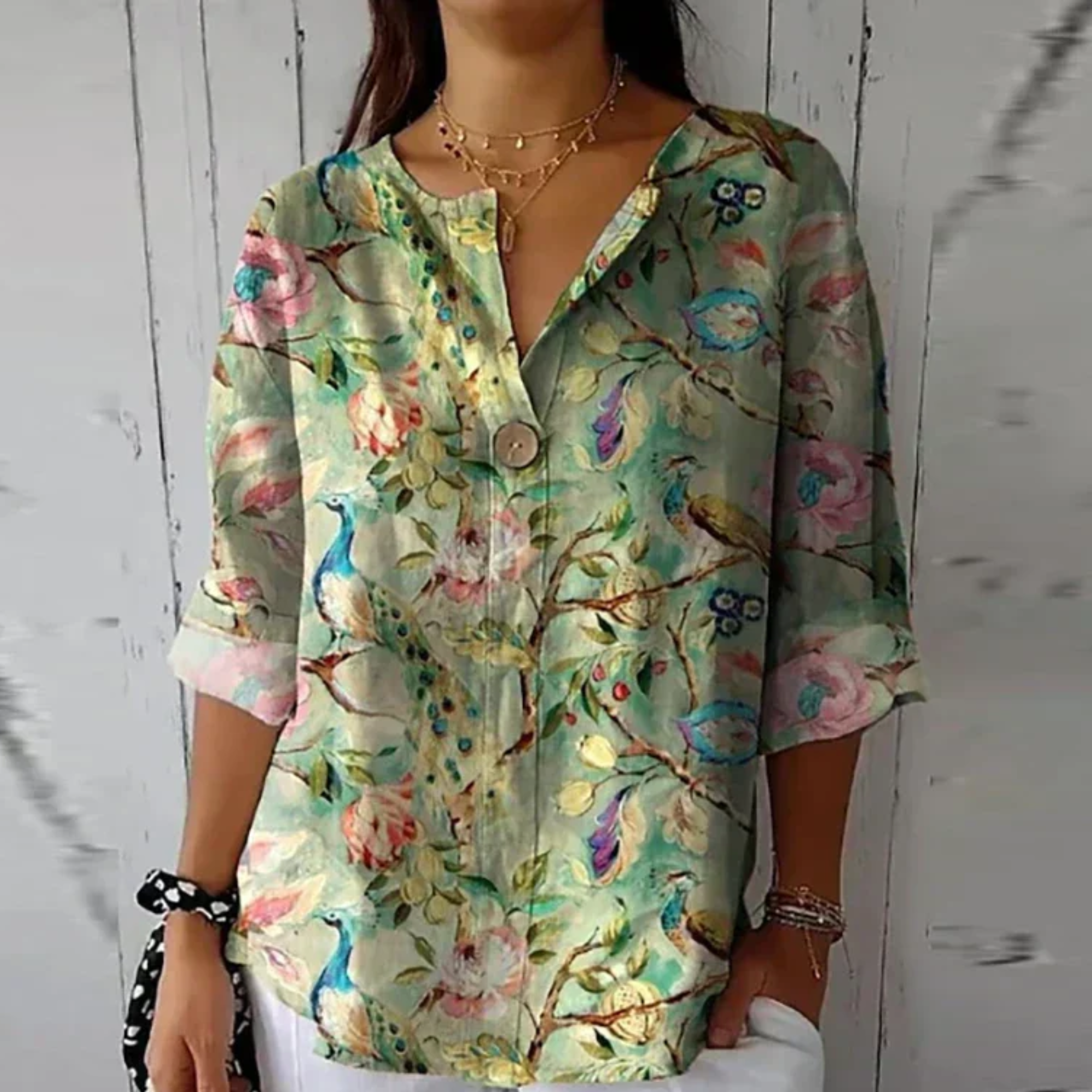 Women's Floral Print Blouse Casual V-neck Summer Top