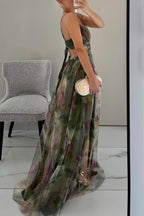 Women's Floral Maxi Dress Elegant V-Neck Layered Formal Evening Gown