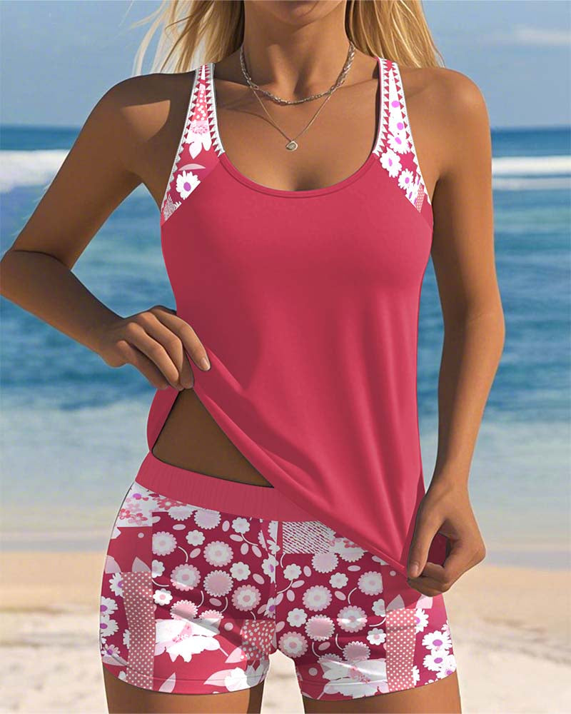 Women's Two-Piece Swimsuit High-Waisted Floral Print