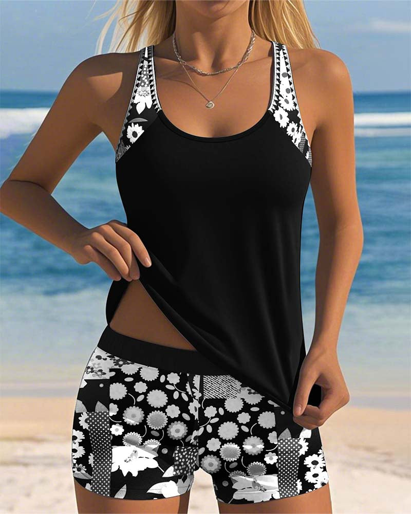 Women's Two-Piece Swimsuit High-Waisted Floral Print