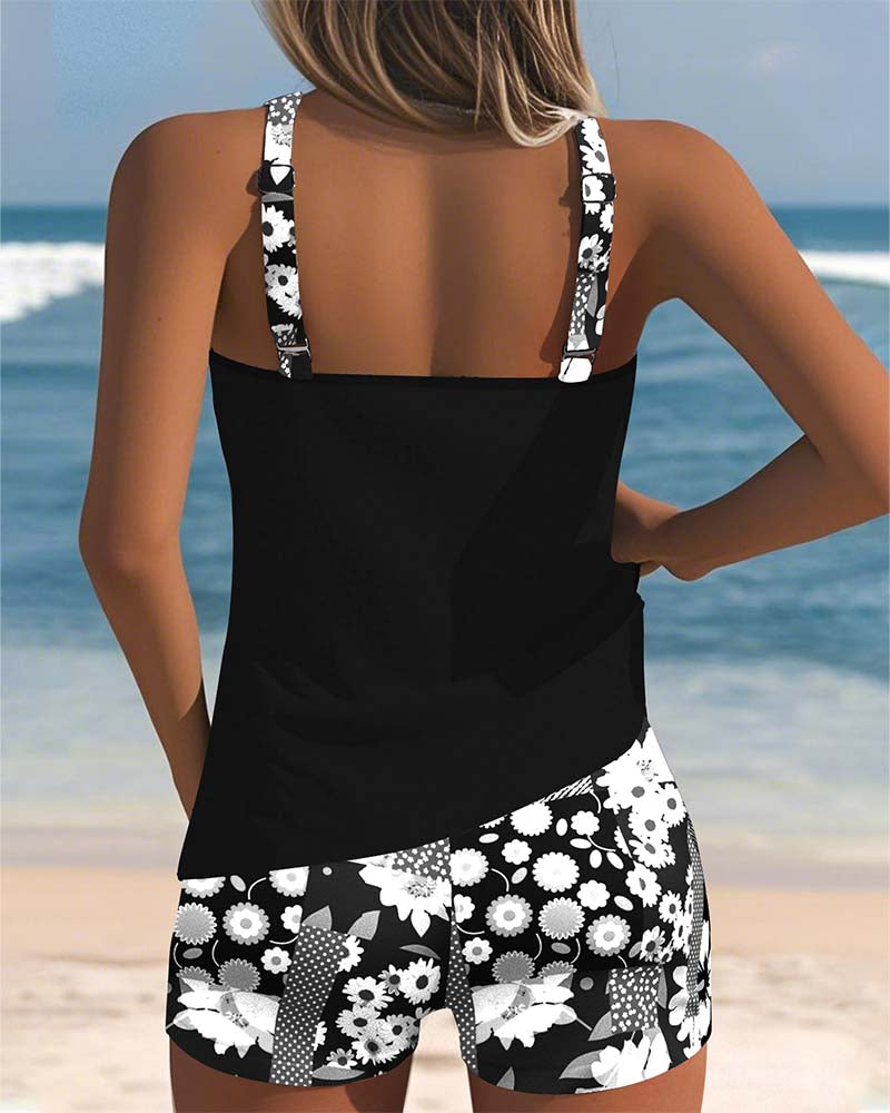 Women's Two-Piece Swimsuit High-Waisted Floral Print