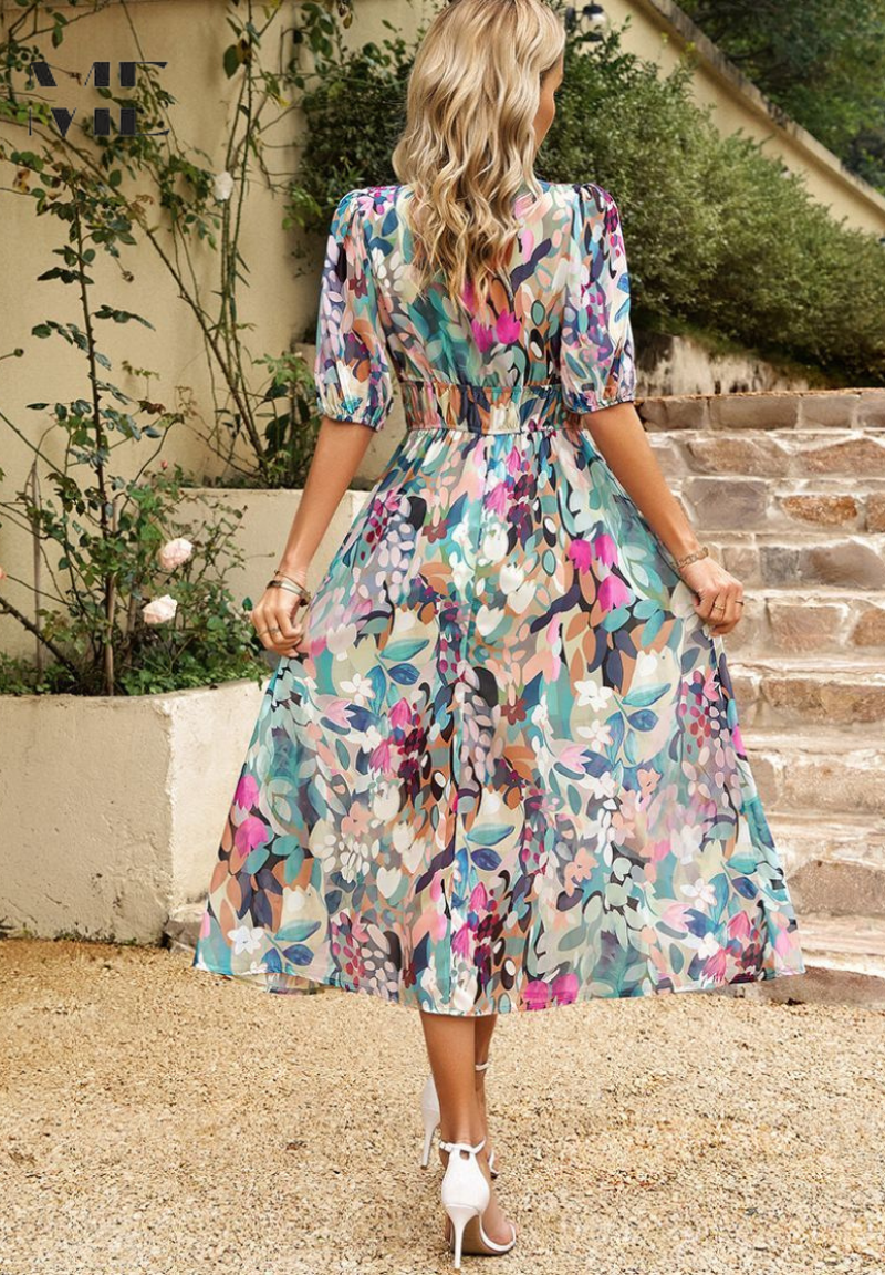 Women's Midi Dress Elegant Casual V-Neck A-Line Dress