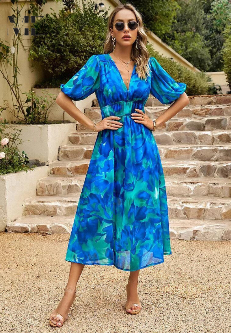 Women's Midi Dress Elegant Casual V-Neck A-Line Dress