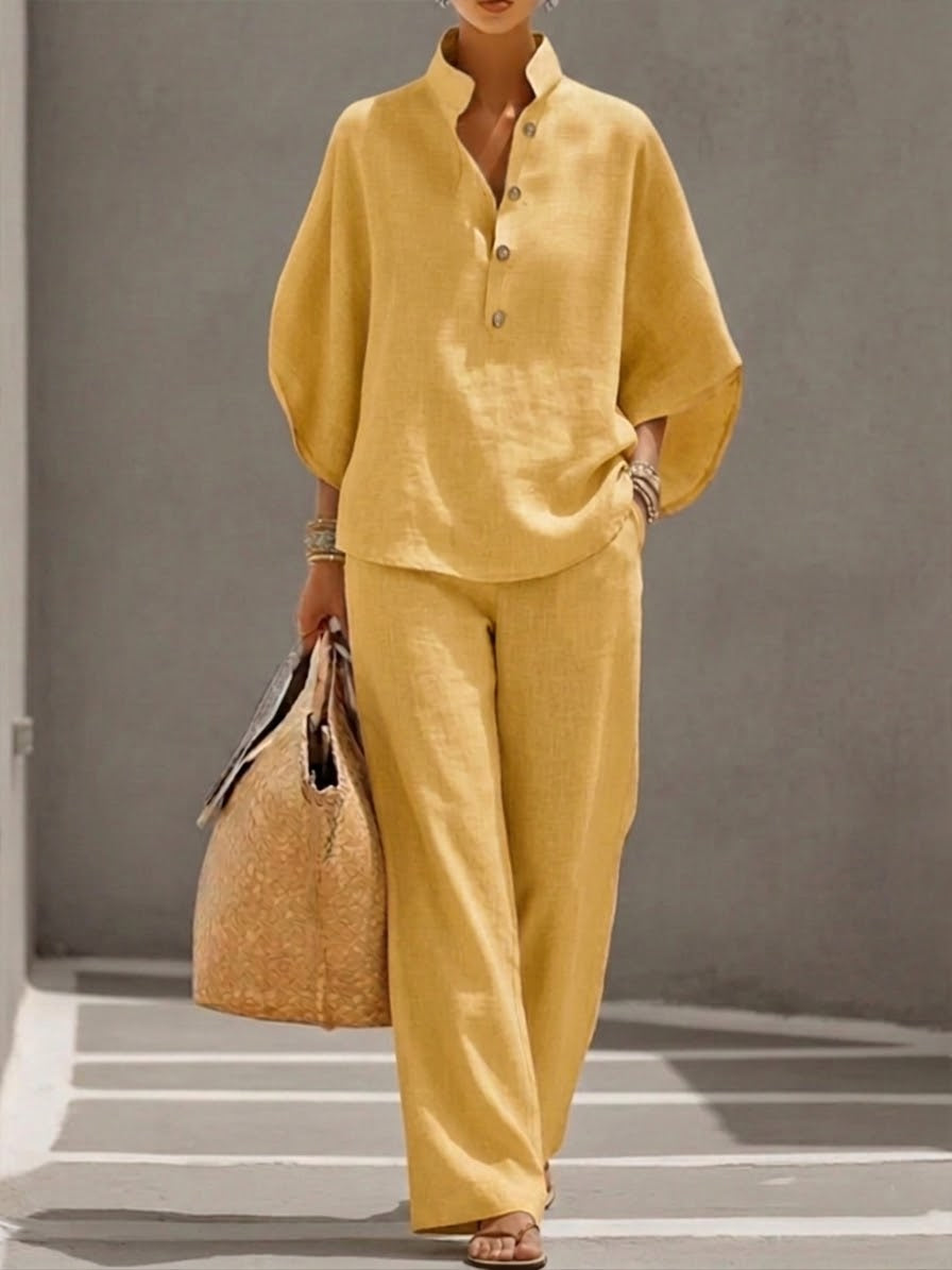 Women's Two-Piece Summer Set Casual Batwing Sleeve Top Wide Leg Pants