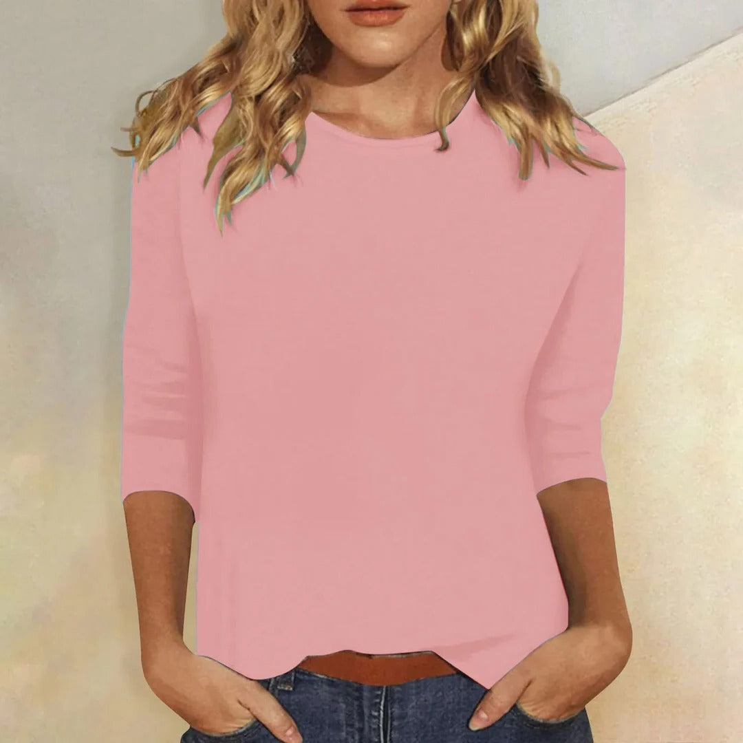Women's Casual Top Comfort Crew Neck 3/4 Sleeve Minimalist Blouse