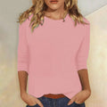 Women's Casual Top Comfort Crew Neck 3/4 Sleeve Minimalist Blouse