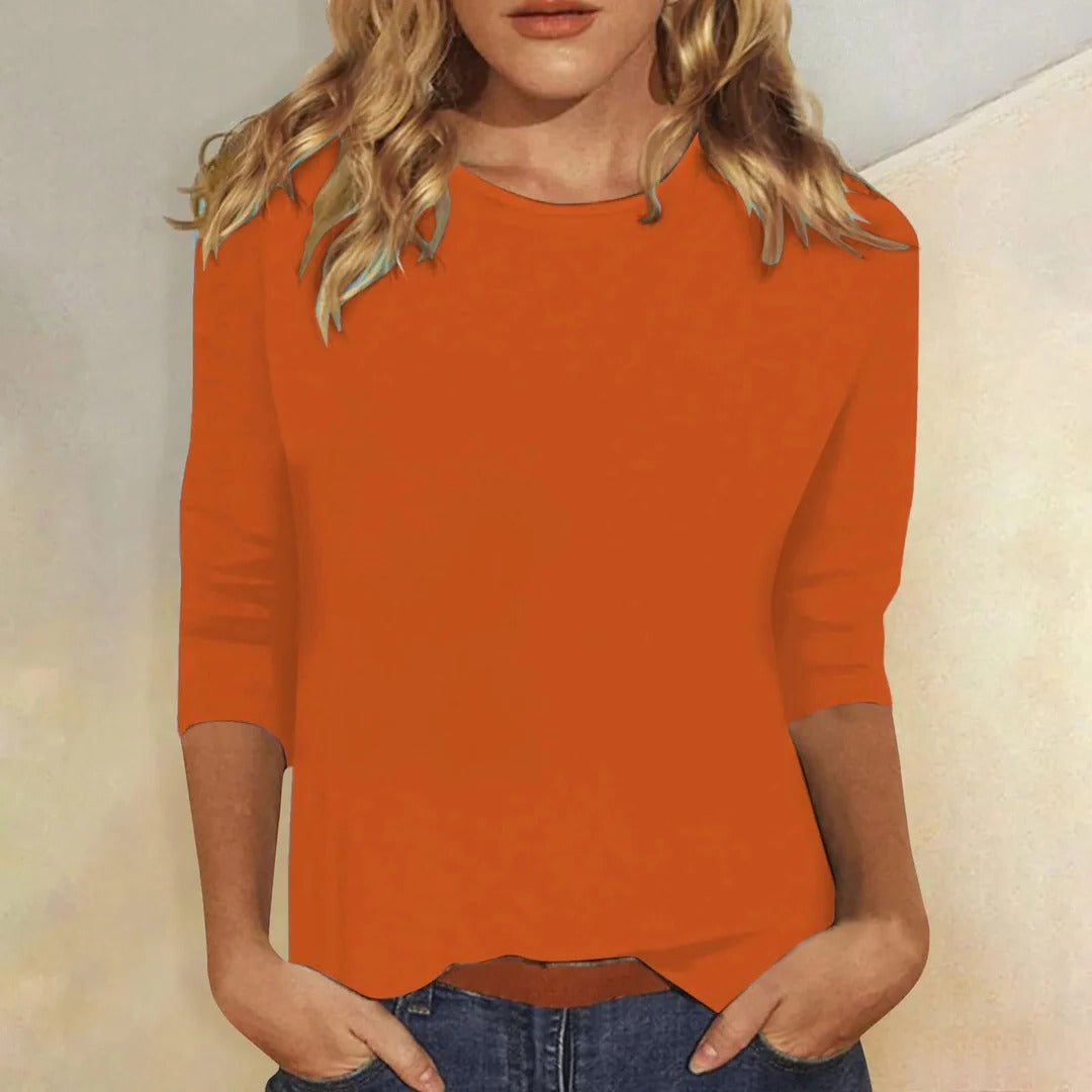 Women's Casual Top Comfort Crew Neck 3/4 Sleeve Minimalist Blouse