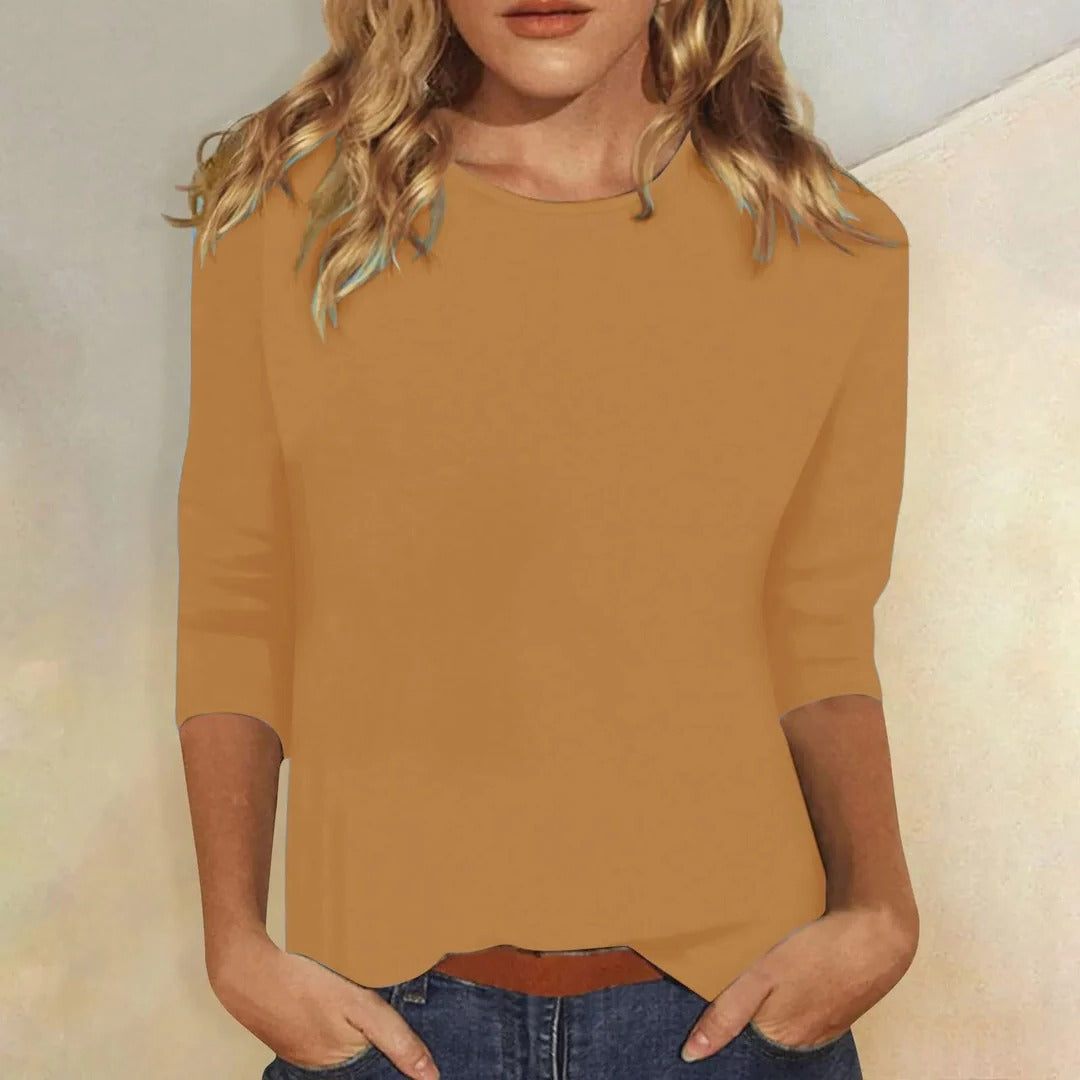 Women's Casual Top Comfort Crew Neck 3/4 Sleeve Minimalist Blouse