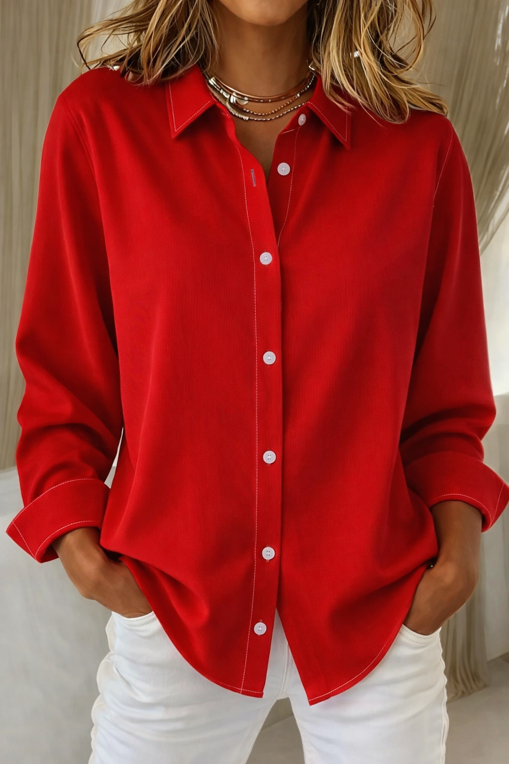 Women's Button-Down Blouse Casual Long Sleeve Shirt