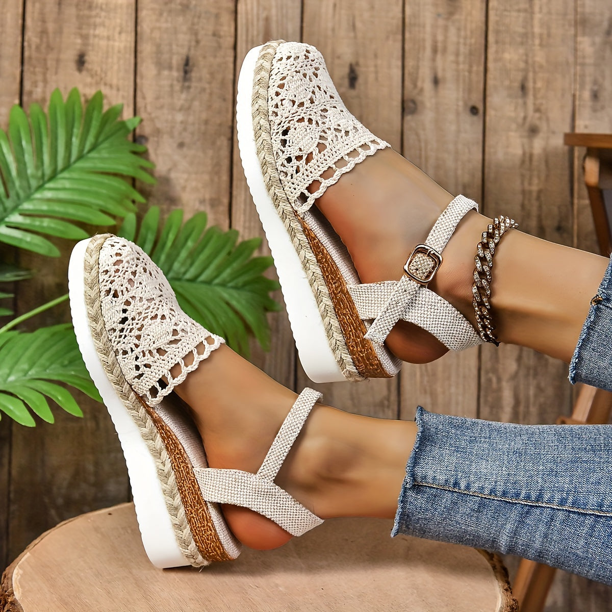 Women's Orthopedic Boho Sandals Closed Toe Crochet Espadrille Wedge