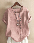 Women's Button Front Blouse Casual Short Sleeve Relaxed Summer Top