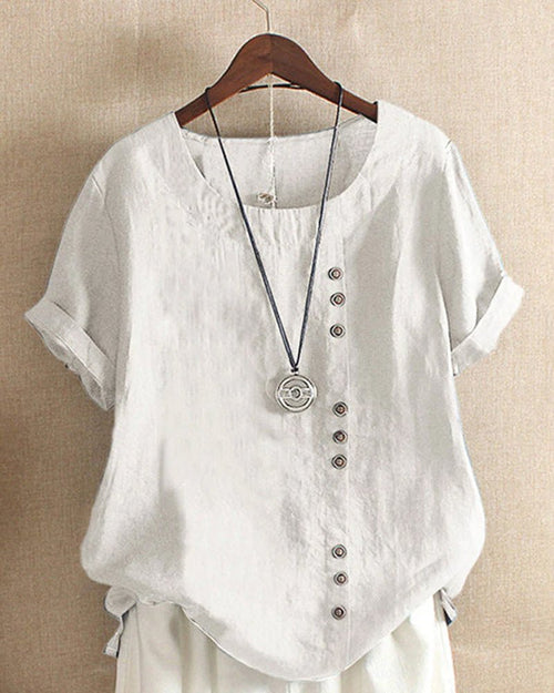 Women's Button Front Blouse Casual Short Sleeve Relaxed Summer Top