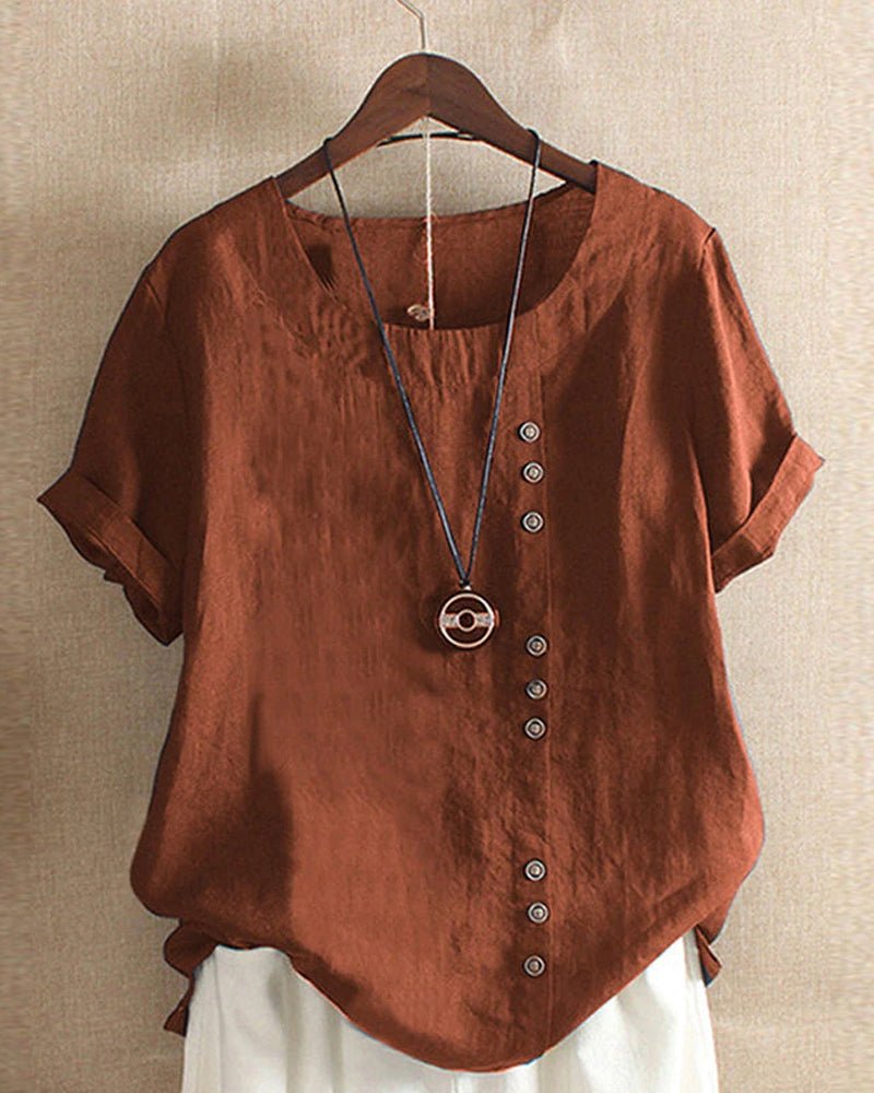 Women's Button Front Blouse Casual Short Sleeve Relaxed Summer Top