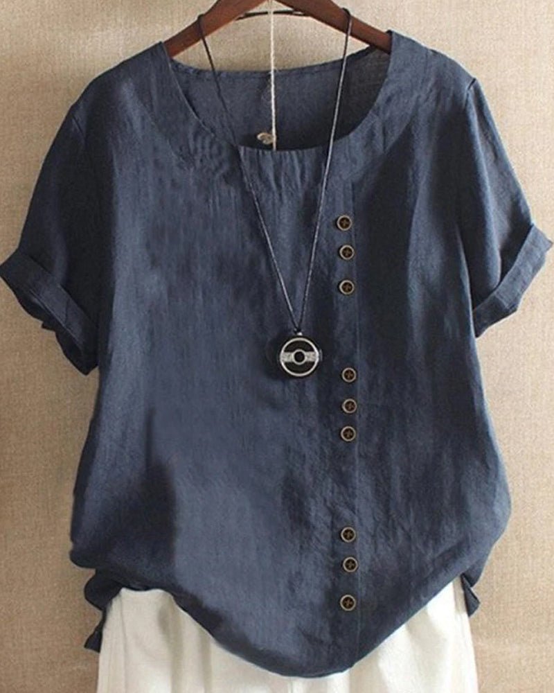 Women's Button Front Blouse Casual Short Sleeve Relaxed Summer Top