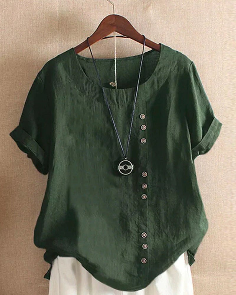 Women's Button Front Blouse Casual Short Sleeve Relaxed Summer Top
