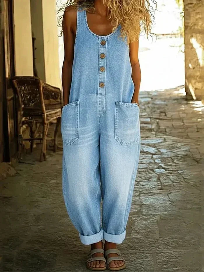 Women's Loose Jumpsuit Casual Sleeveless Denim Overalls