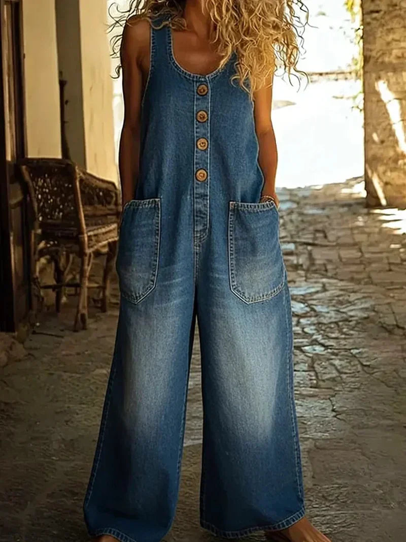 Women's Loose Jumpsuit Casual Sleeveless Denim Overalls