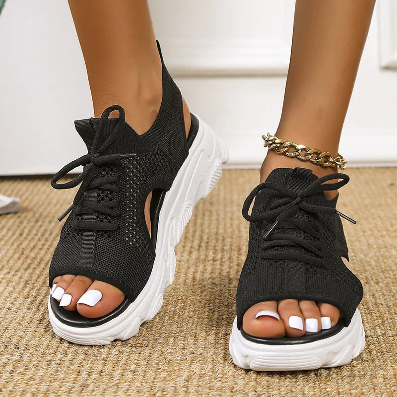 Women's Orthopedic Sandals Cushioned Open Toe Lace-Up Wedge