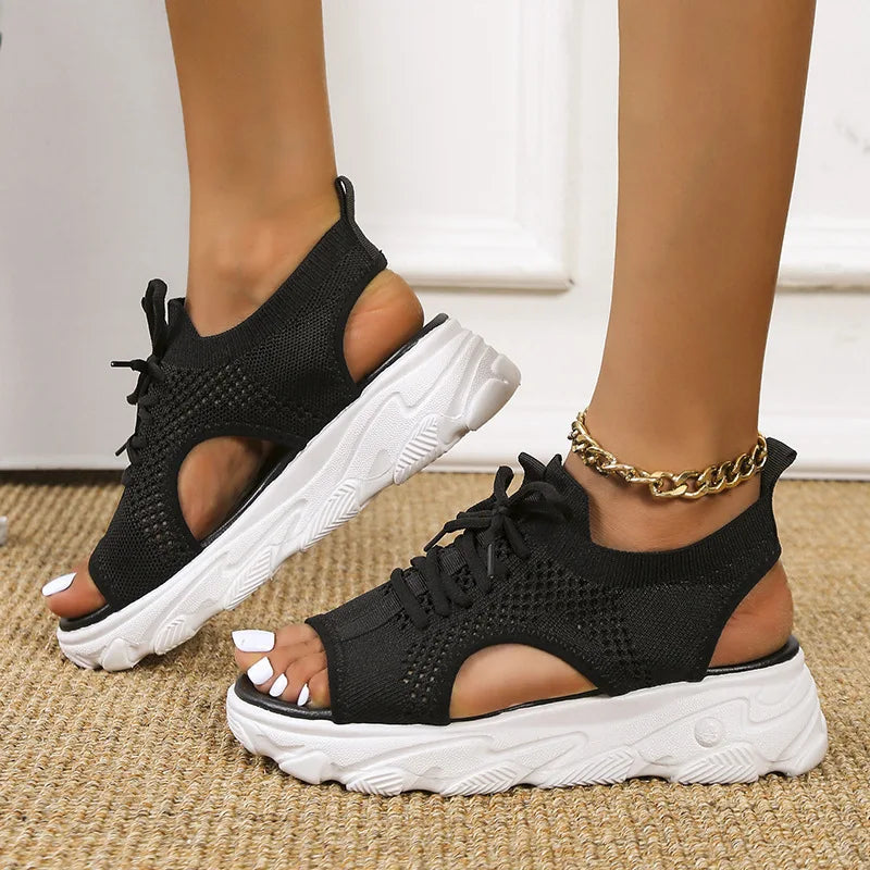 Women's Orthopedic Sandals Cushioned Open Toe Lace-Up Wedge