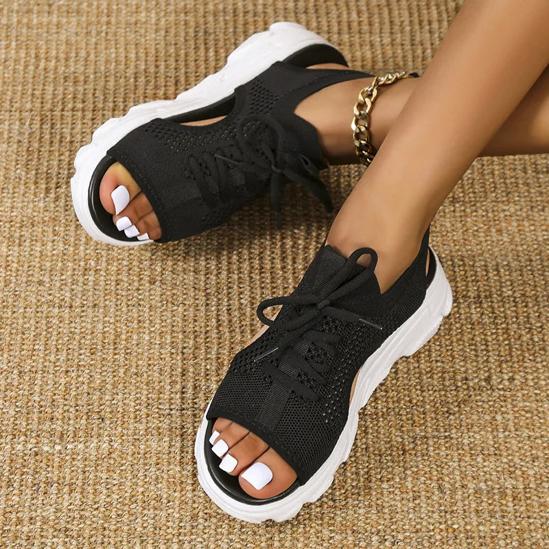Women's Orthopedic Sandals Cushioned Open Toe Lace-Up Wedge