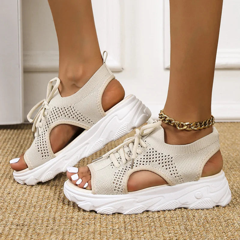 Women's Orthopedic Sandals Cushioned Open Toe Lace-Up Wedge