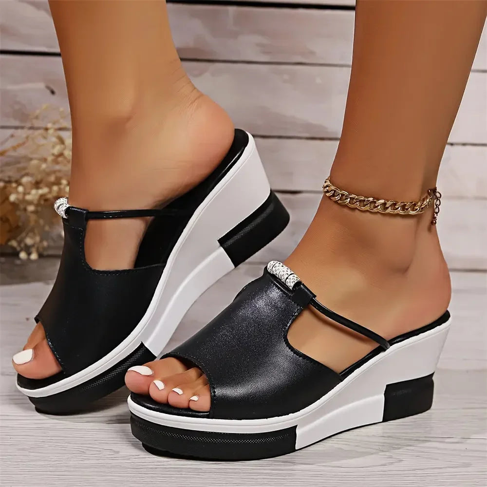 Women's Wedge Orthopedic Sandals Open Toe Rhinestone Loop