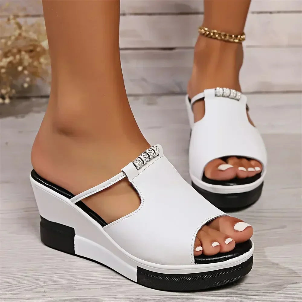 Women's Wedge Orthopedic Sandals Open Toe Rhinestone Loop