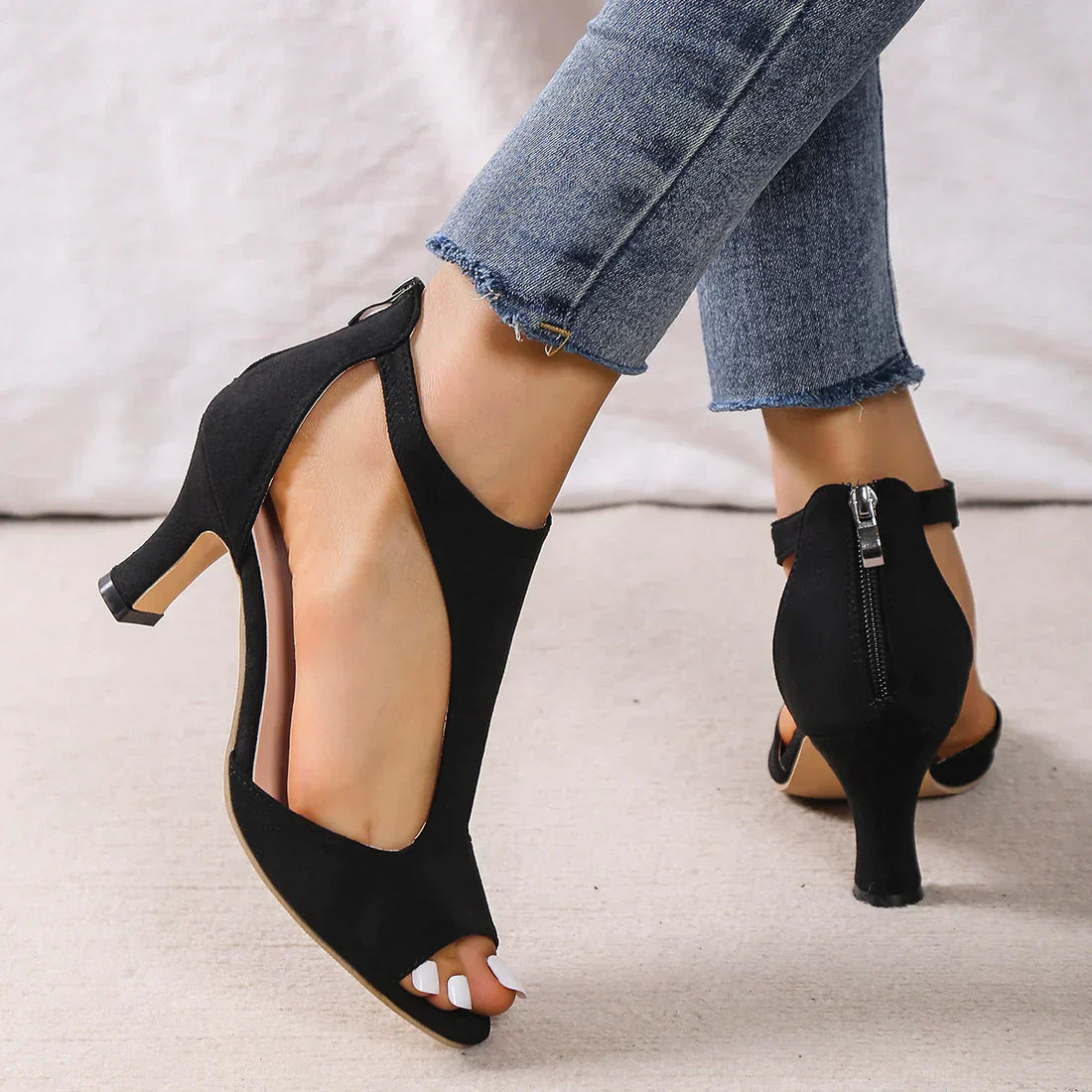 Women's Orthopedic Sandals Low Heel Peep Toe Zippered