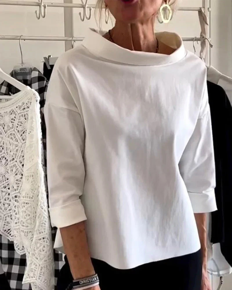 Women's Bateau Neck Casual Blouse Loose Fit Pullover Top