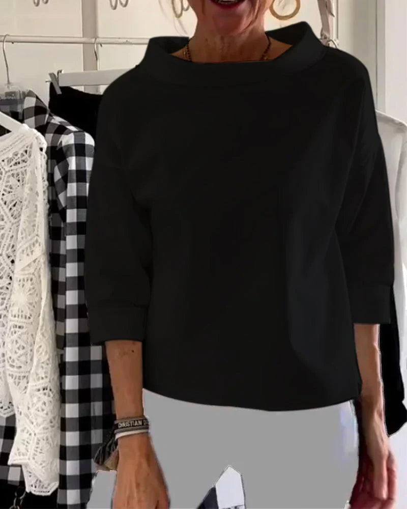 Women's Bateau Neck Casual Blouse Loose Fit Pullover Top