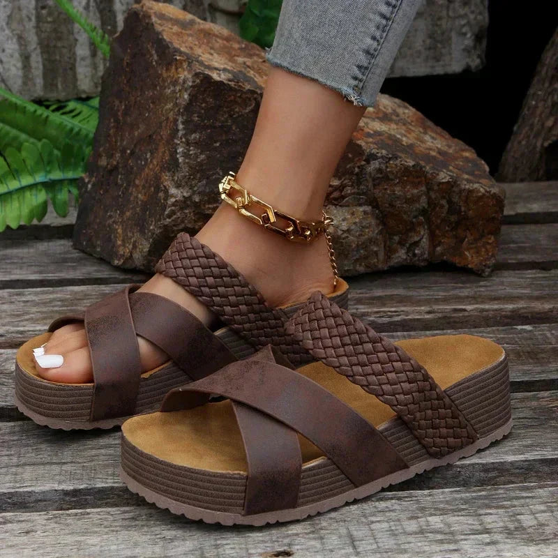 Women's Orthopedic Sandals Cushioned Open Toe Braided Cross Strap