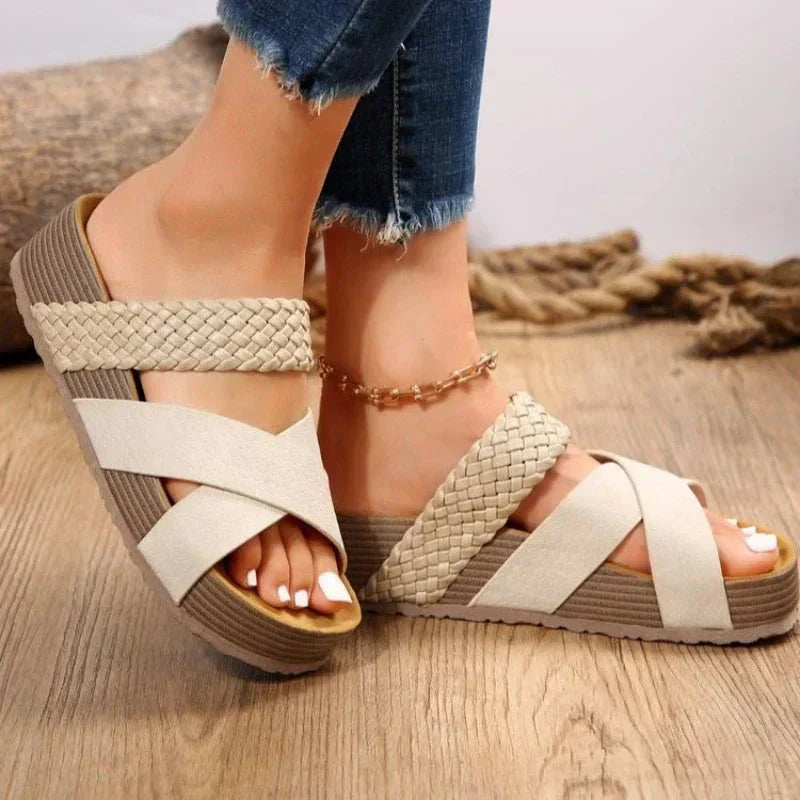 Women's Orthopedic Sandals Cushioned Open Toe Braided Cross Strap