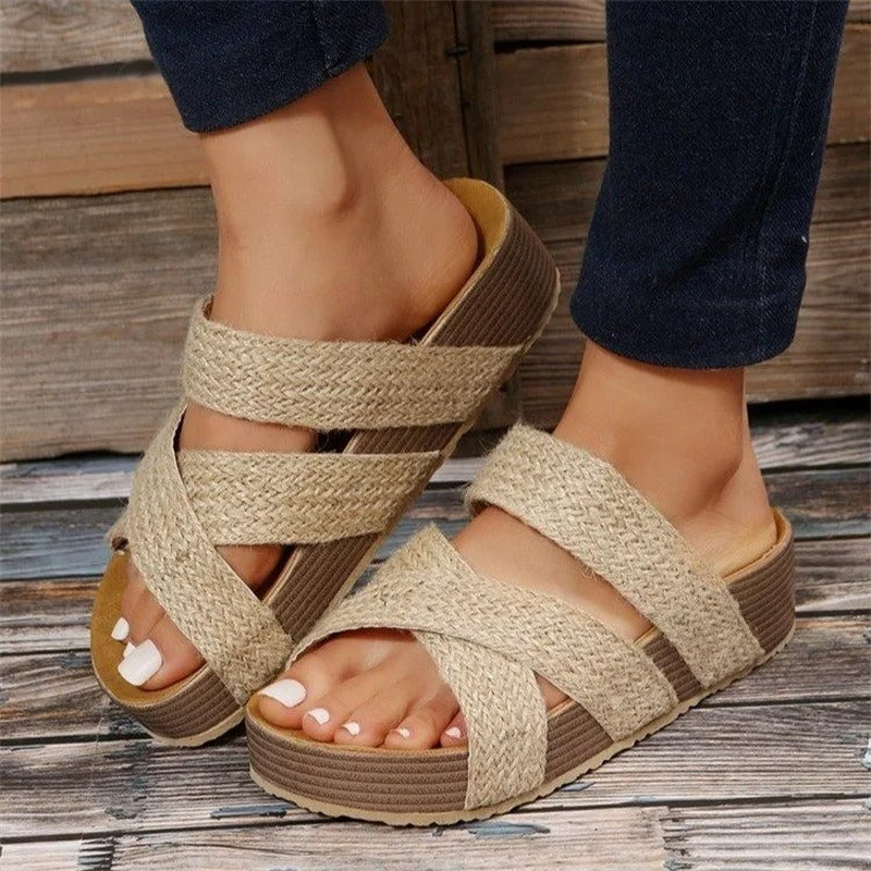 Women's Orthopedic Sandals Cushioned Open Toe Braided Cross Strap