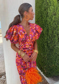 Women's Puff Sleeve Midi Dress Vibrant Evening Silhouette and Leopard Print