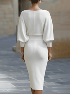 Women's Midi Bodycon Dress Boat Neck and Batwing Sleeves