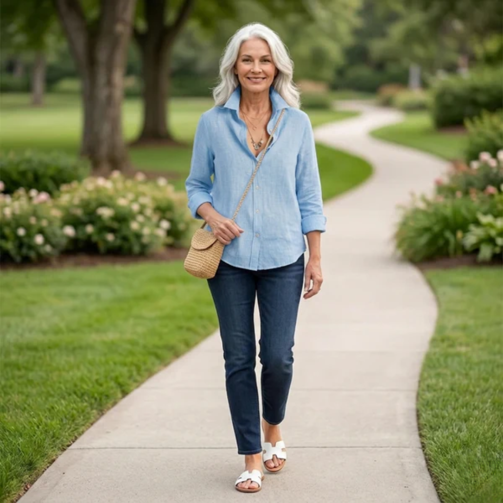 Women’s Linen Blouse - Elegant Relaxed Fit and Breathable Comfort