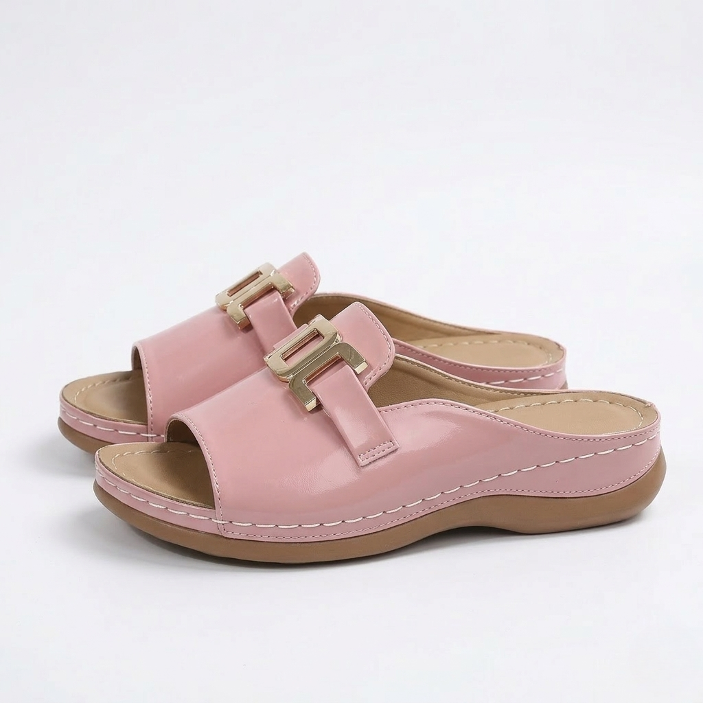 Women's Mule Sandals Orthopedic Slide Design and Gold Hardware