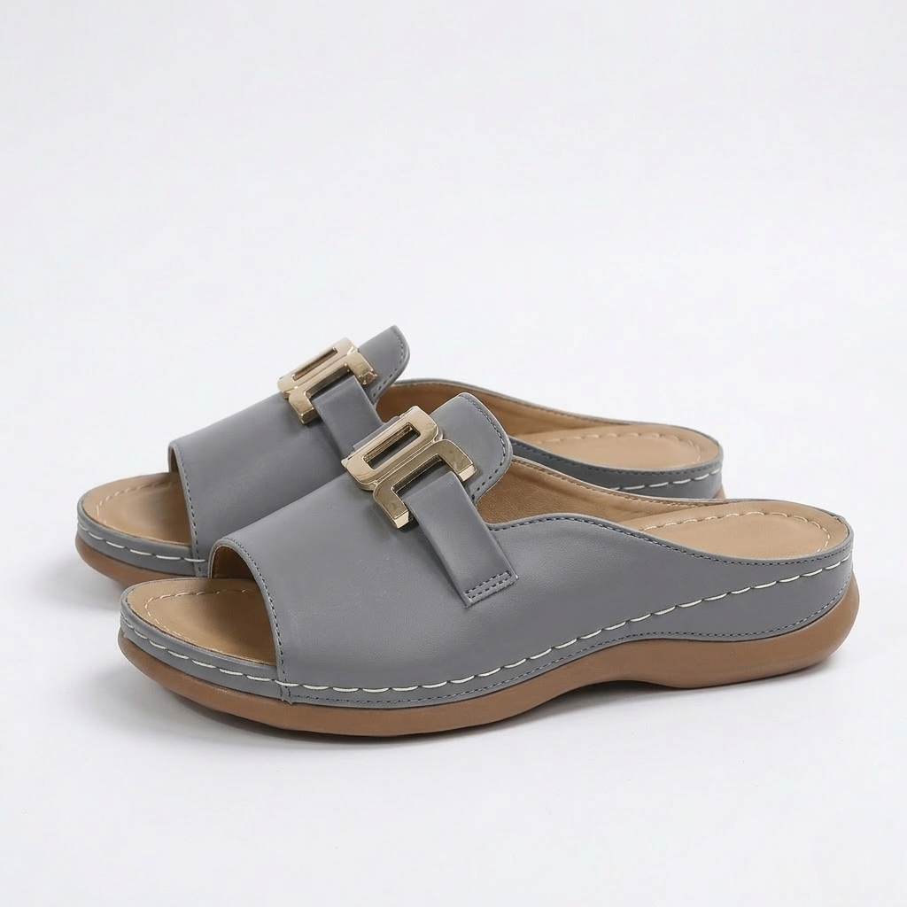 Women's Mule Sandals Orthopedic Slide Design and Gold Hardware